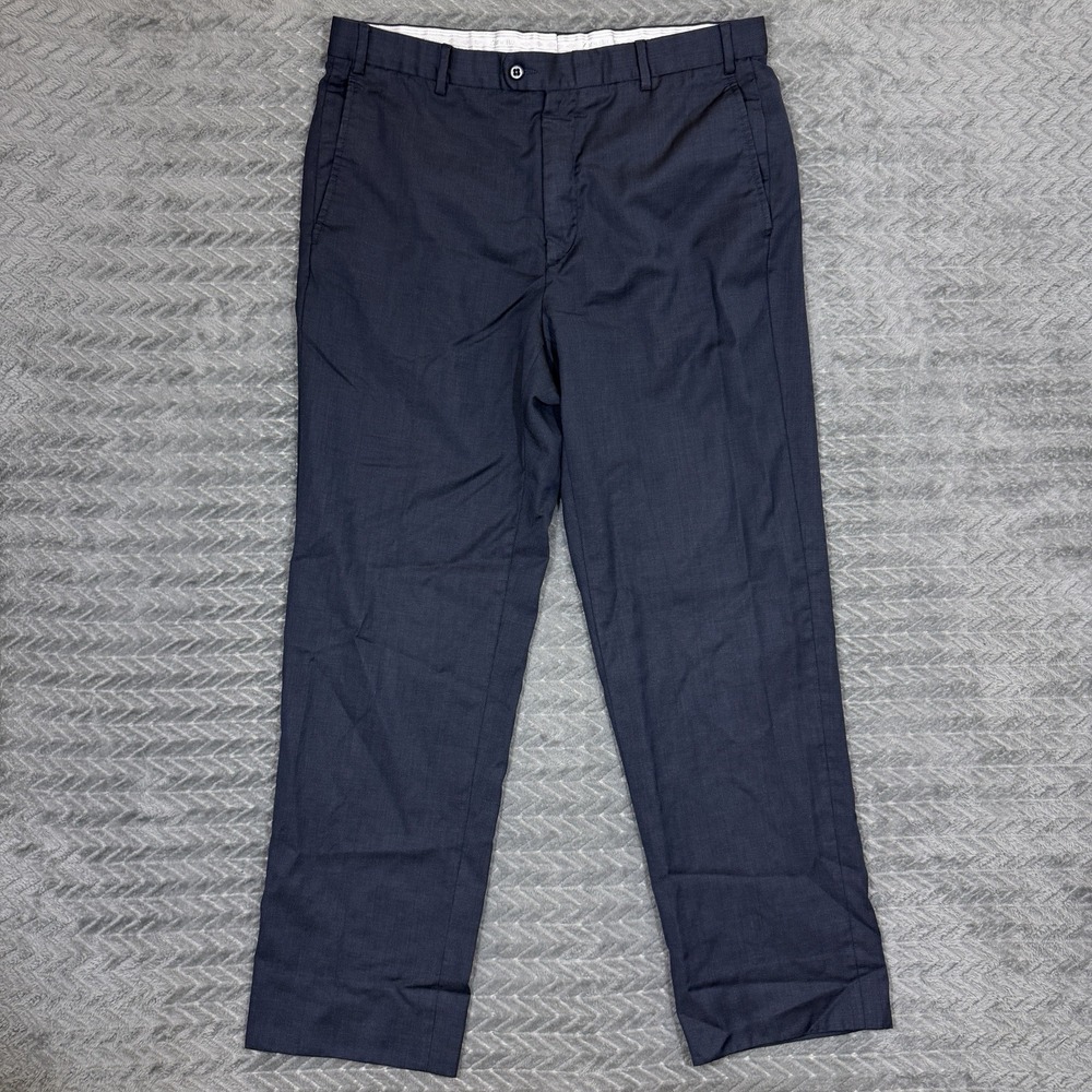 Zanella Dress Pants Mens 36x31 Blue Wool Made In Italy Flat Front Preppy